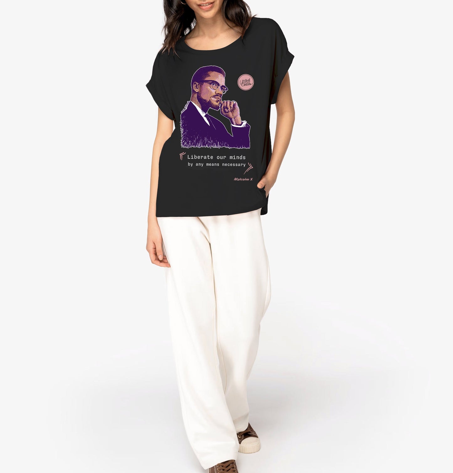 Malcolm X I Le t-shirt manches à revers femme United Souls - Des visages, une lutte, un héritage à porter !
