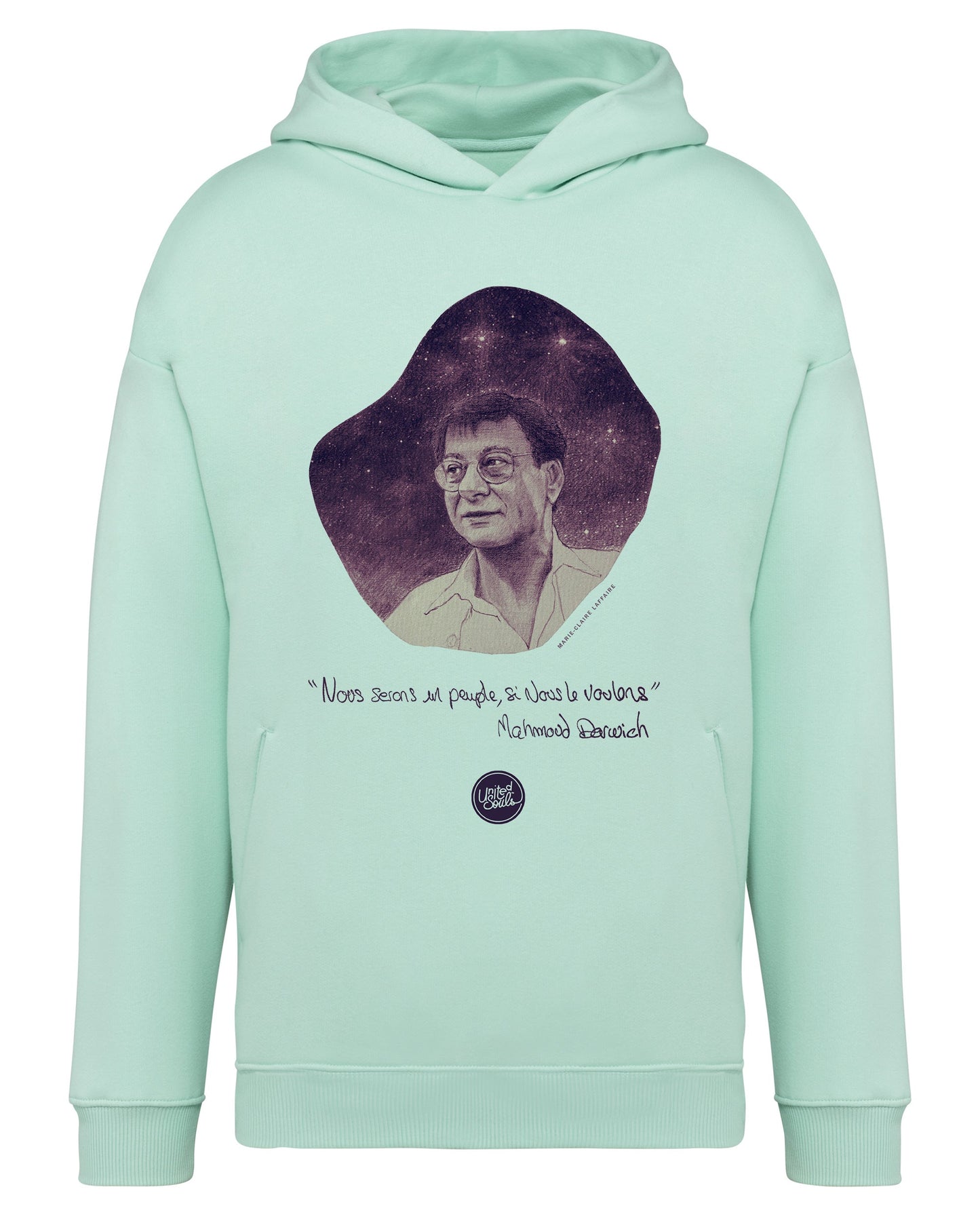 Mahmoud Darwich I Le sweat-shirt à capuche oversize unisexe United Souls - Des visages, une lutte, un héritage à porter !