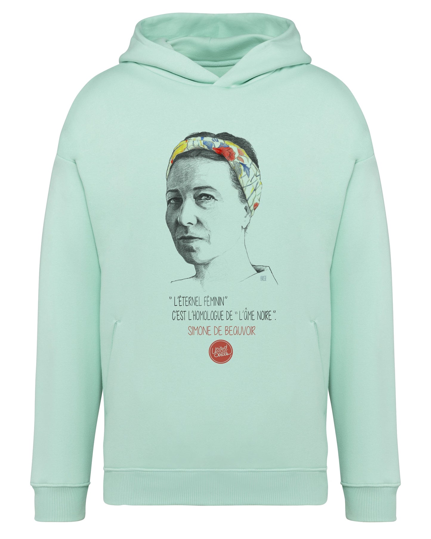 Simone de Beauvoir I Le sweat-shirt à capuche oversize unisexe United Souls - Des visages, une lutte, un héritage à porter !