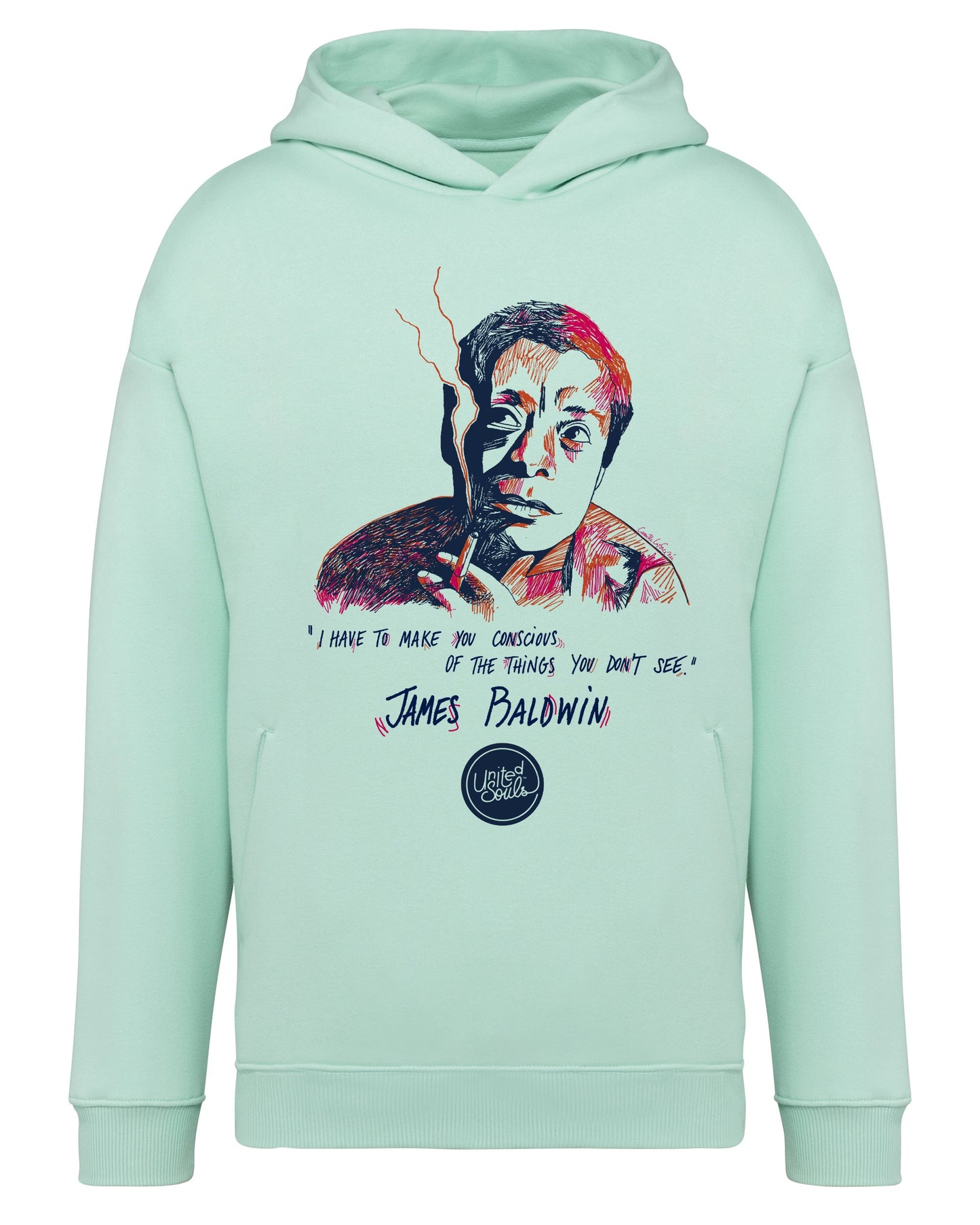 James Baldwin I Le sweat-shirt à capuche oversize unisexe United Souls - Des visages, une lutte, un héritage à porter !