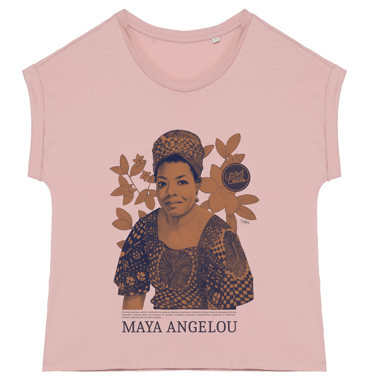 Maya Angelou color I Le t-shirt manches à revers femme United Souls - Des visages, une lutte, un héritage à porter !