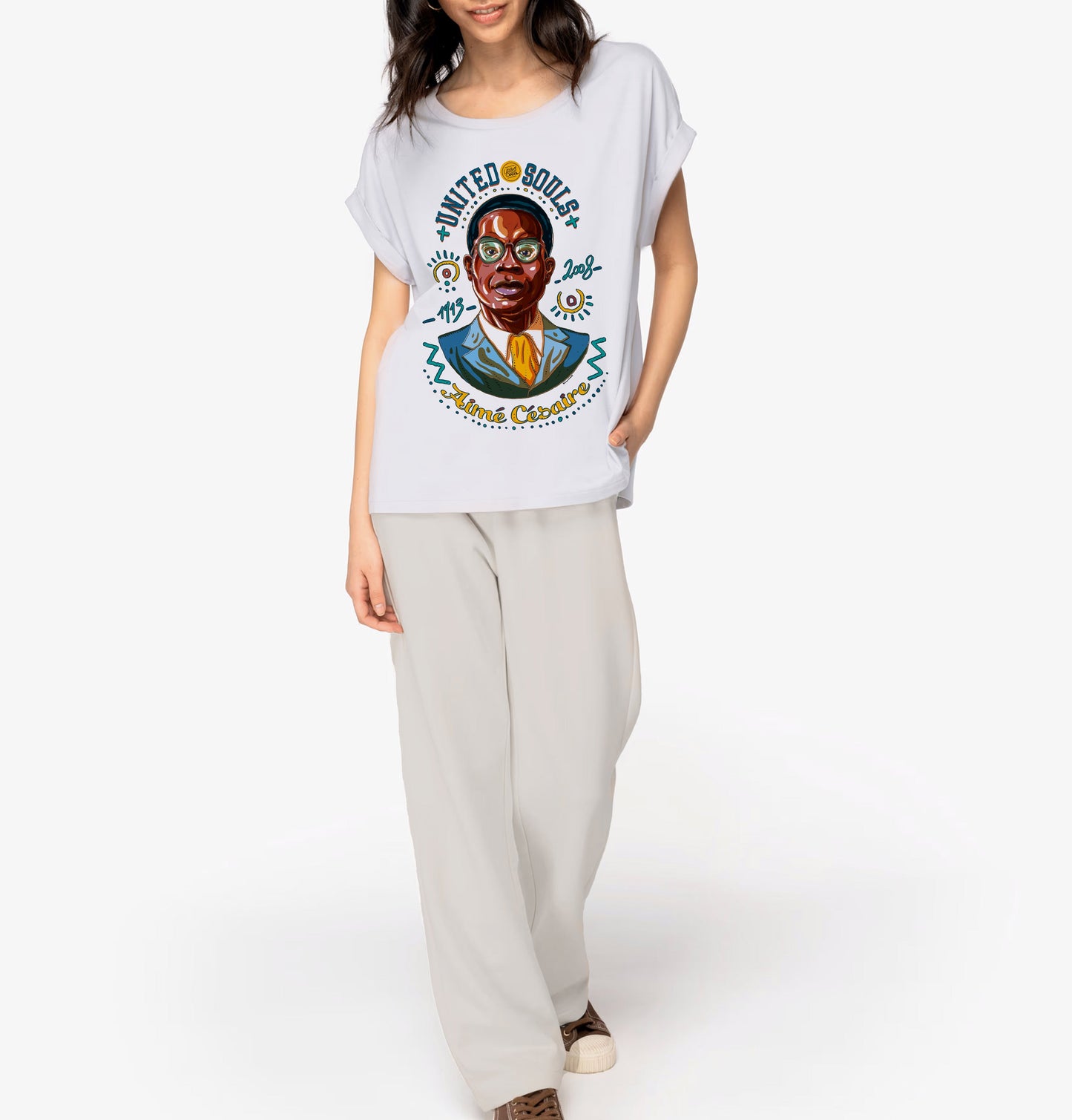 Aimé Césaire I Le t-shirt manches à revers femme United Souls - Des visages, une lutte, un héritage à porter !