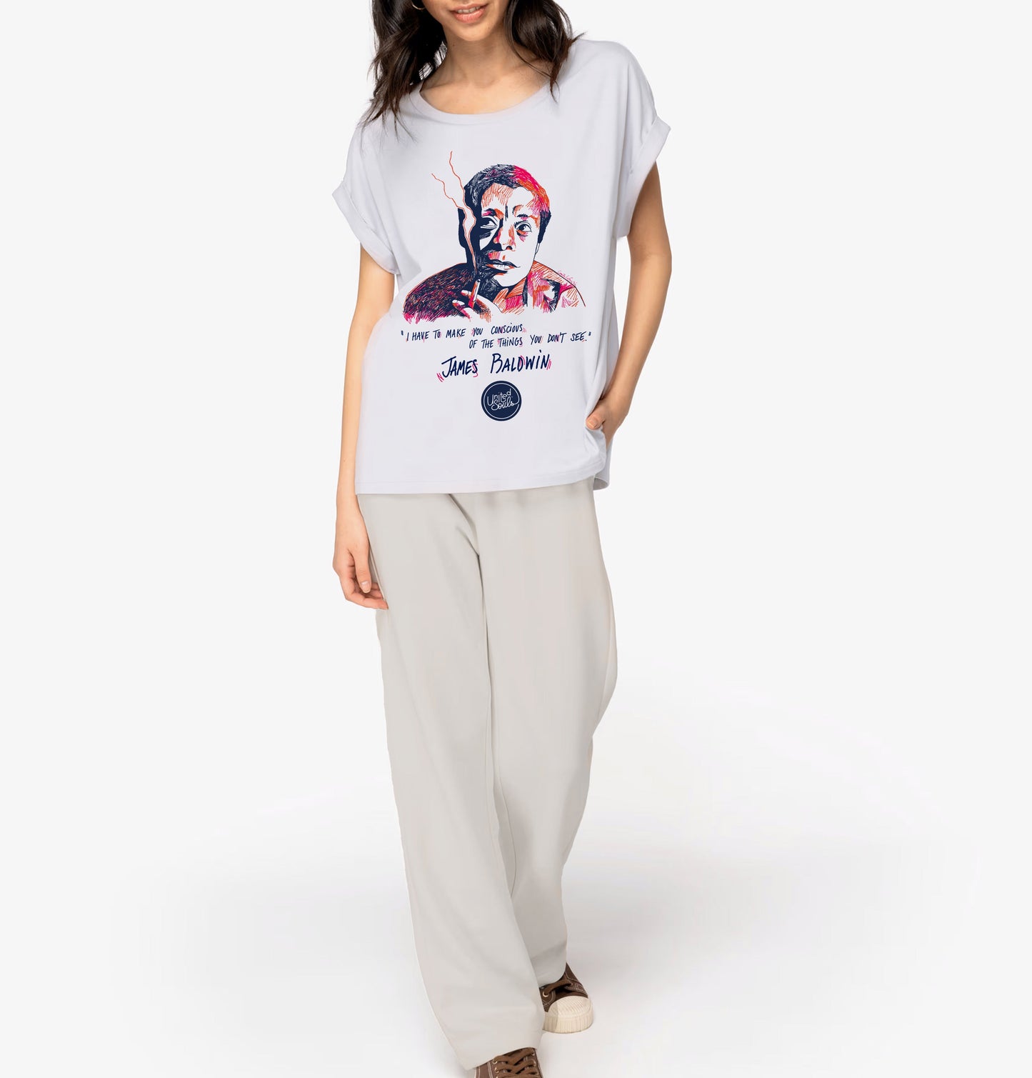 James Baldwin I Le t-shirt manches à revers femme United Souls - Des visages, une lutte, un héritage à porter !