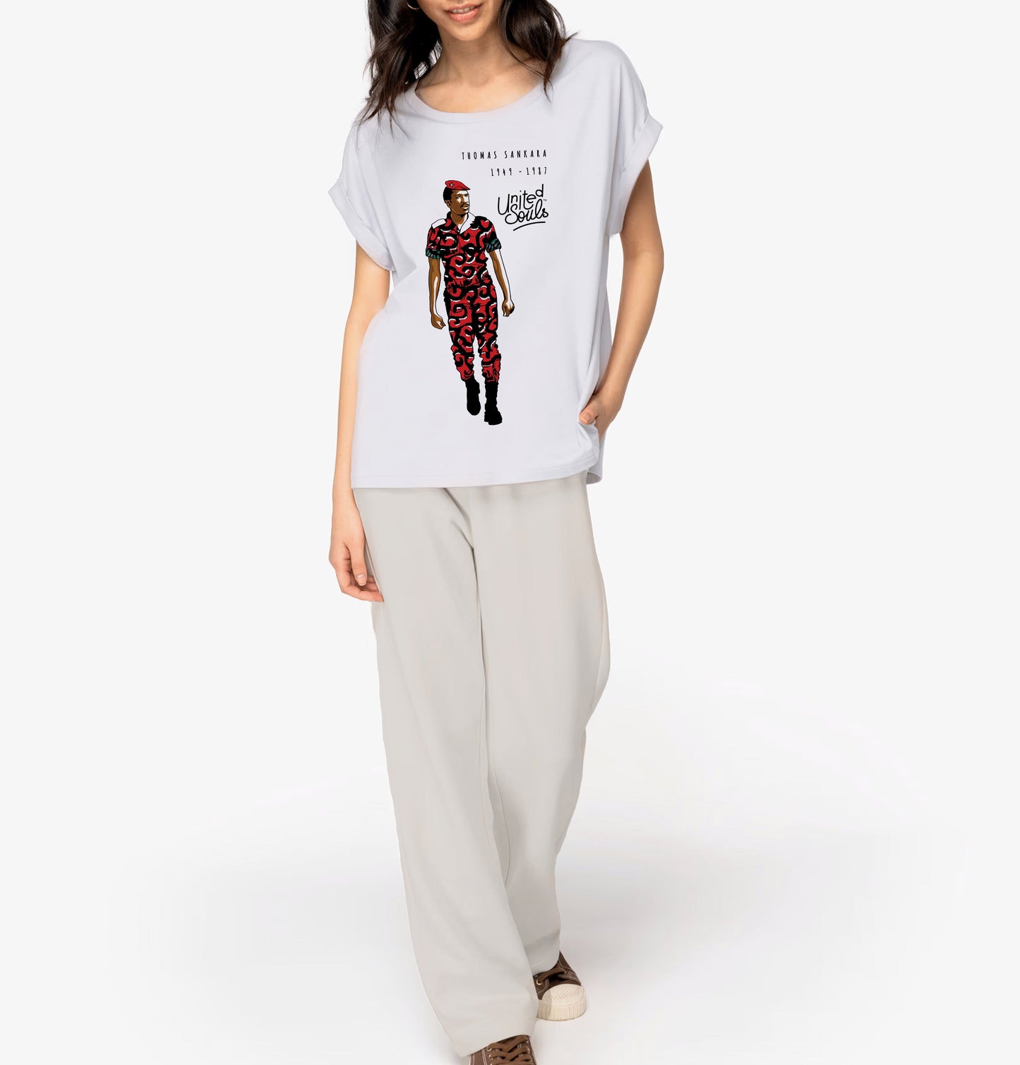 Thomas Sankara I Le t-shirt manches à revers femme United Souls - Des visages, une lutte, un héritage à porter !