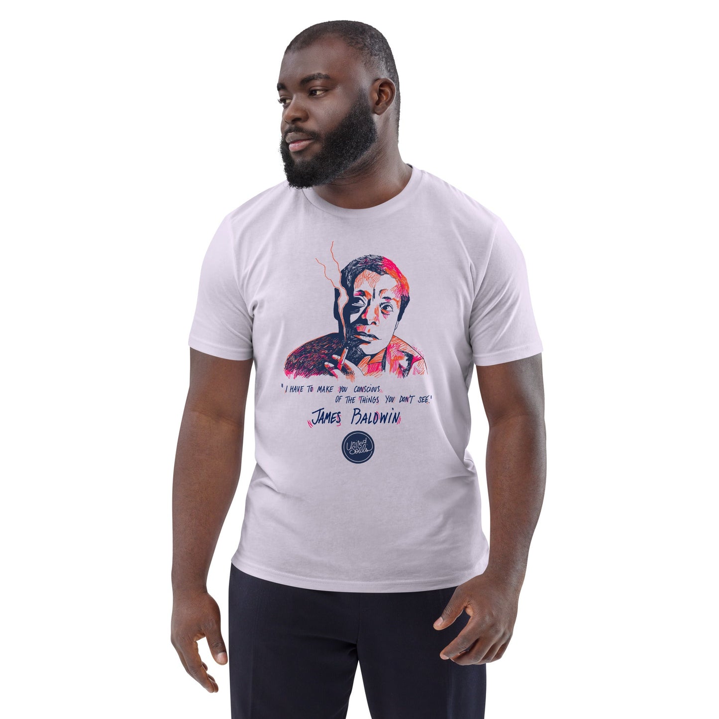 James Baldwin I Le t-shirt unisexe en coton biologique United Souls - Des visages, une lutte, un héritage à porter !