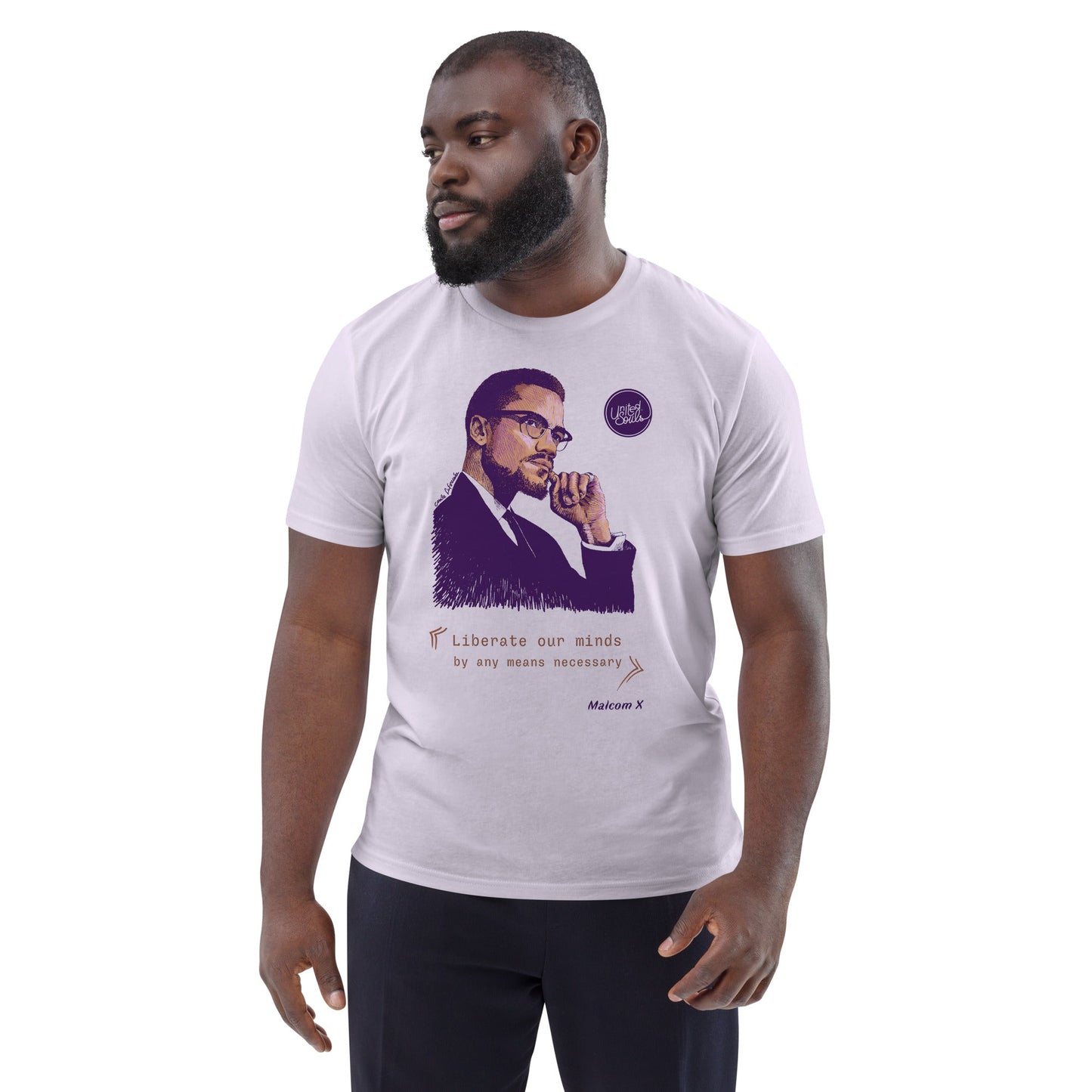 Malcolm X I Le t-shirt unisexe en coton biologique United Souls - Des visages, une lutte, un héritage à porter !