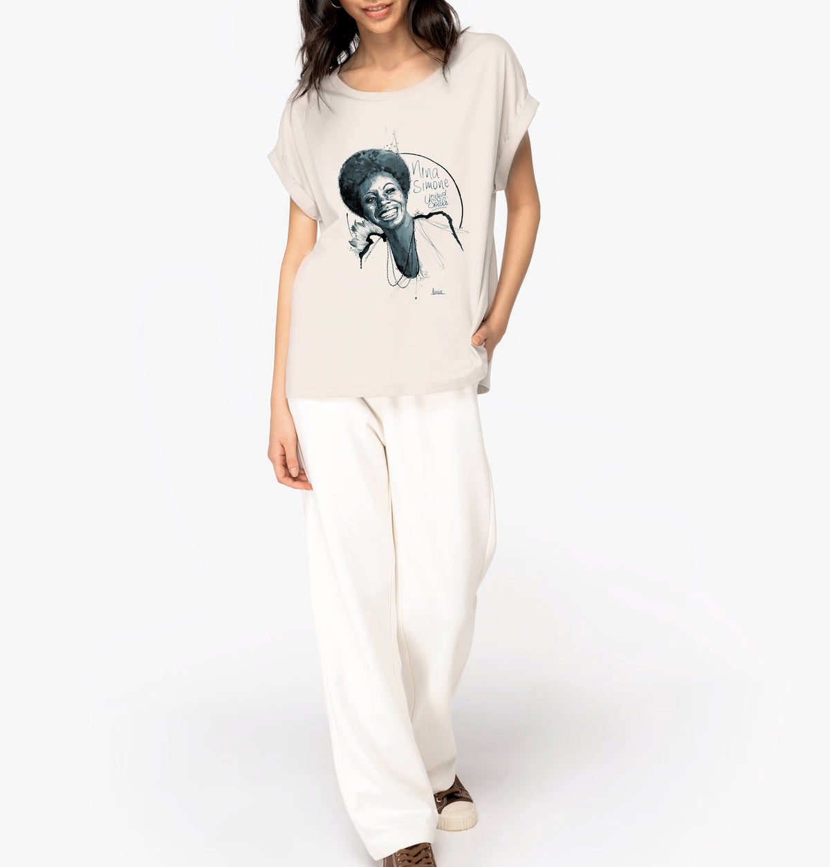 Nina Simone I Damen T-Shirt mit Manschettenärmeln