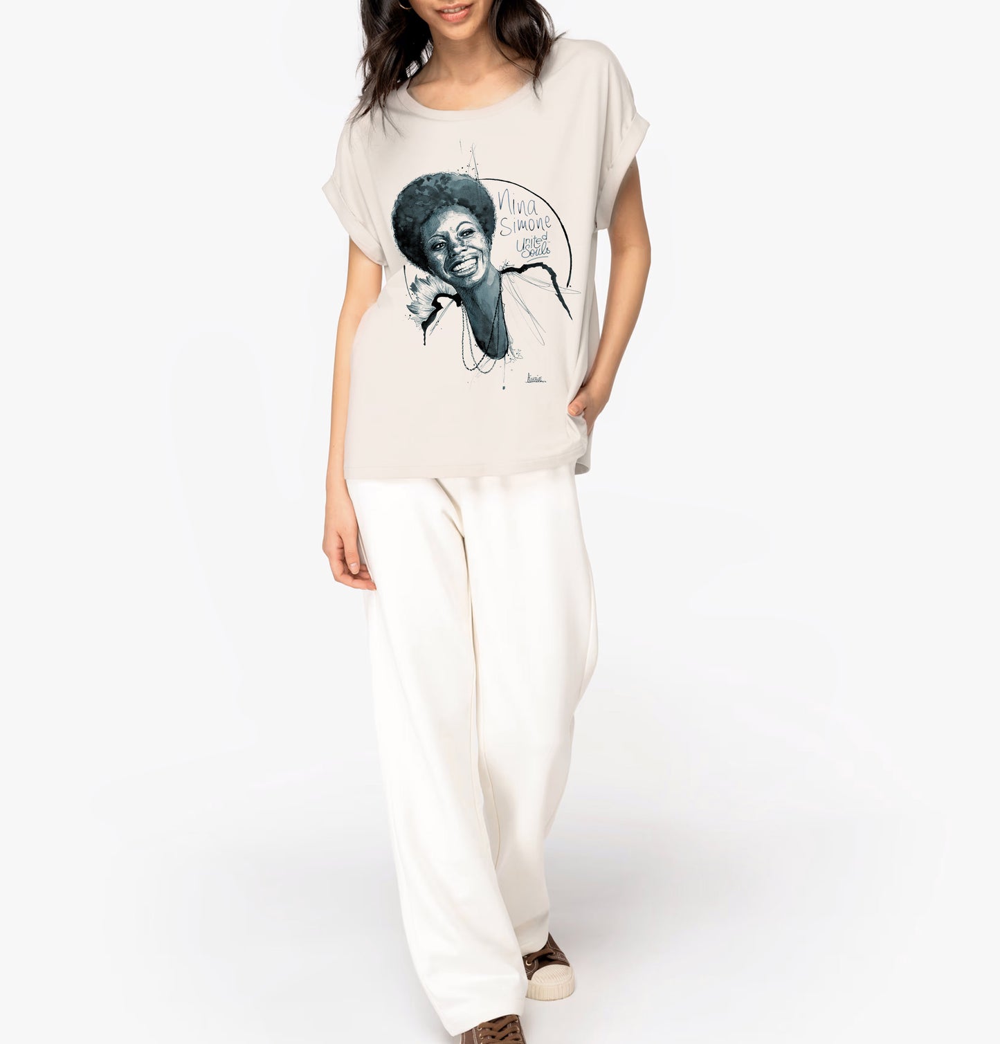 Nina Simone I Damen T-Shirt mit Manschettenärmeln