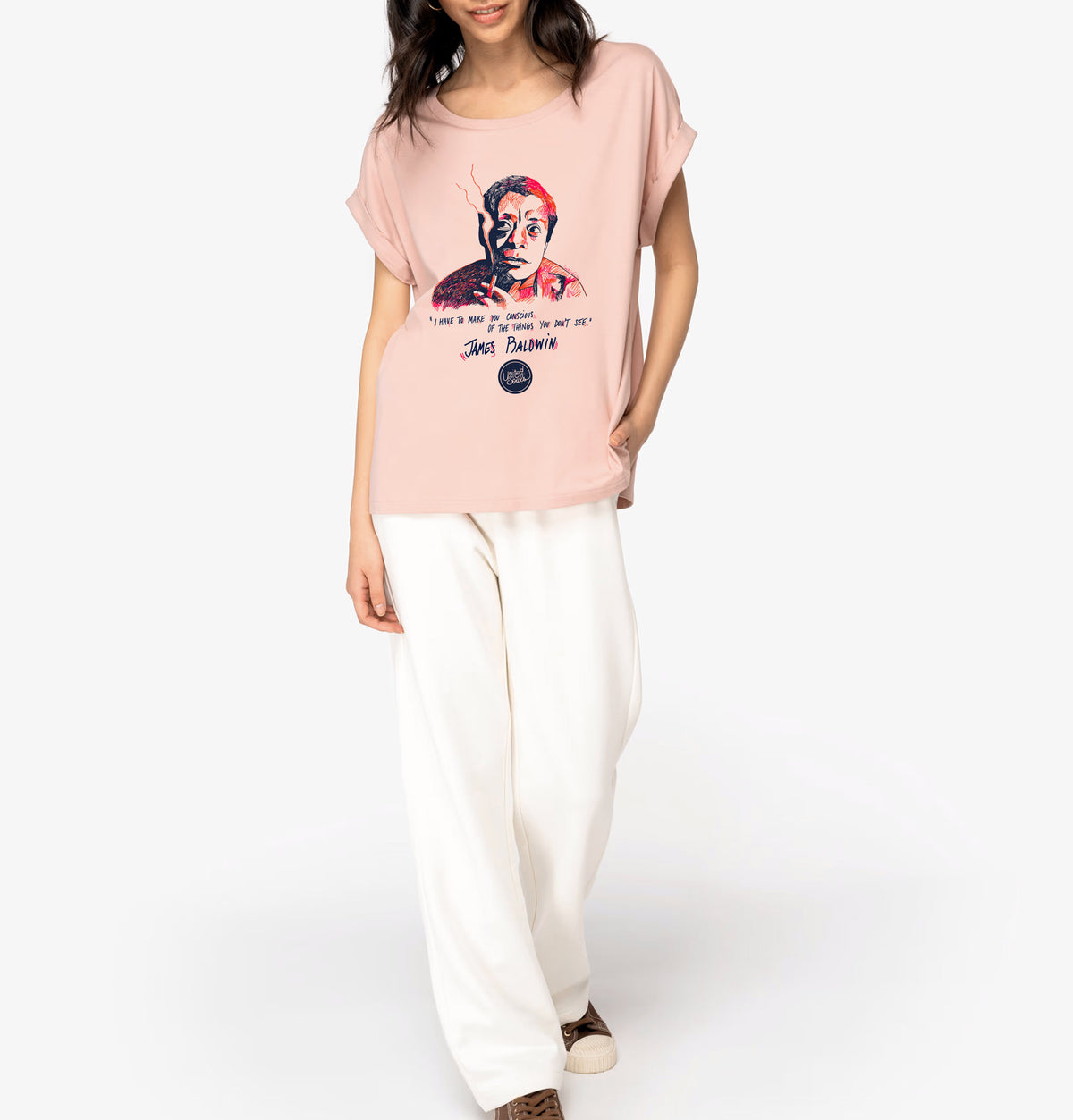 James Baldwin I Damen T-Shirt mit Umschlagärmeln