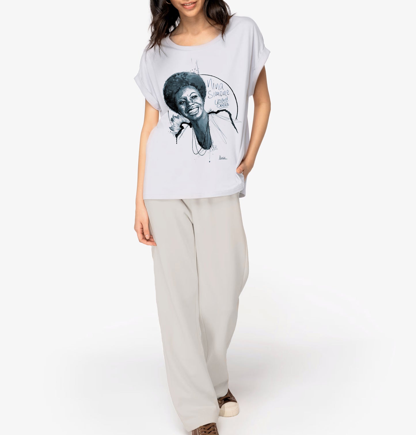 Nina Simone I Damen T-Shirt mit Manschettenärmeln