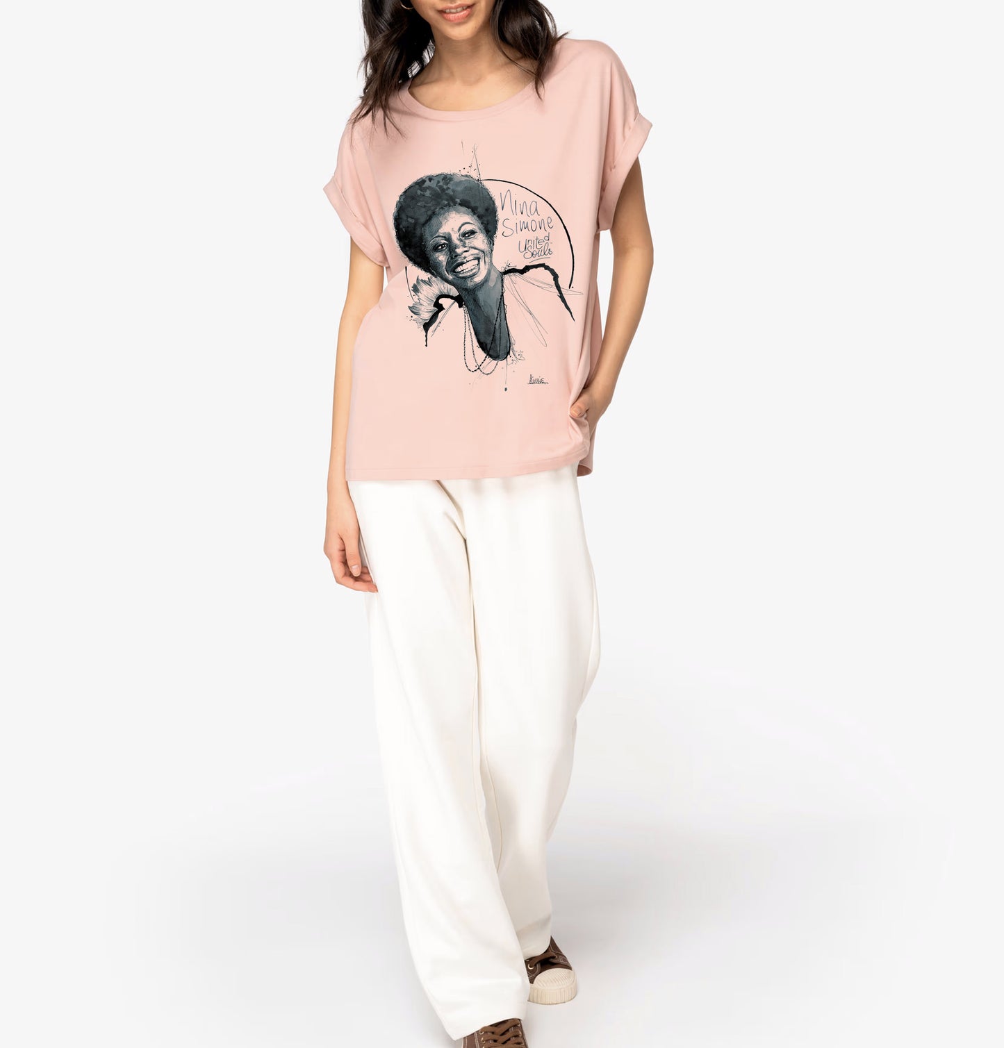 Nina Simone I Damen T-Shirt mit Manschettenärmeln
